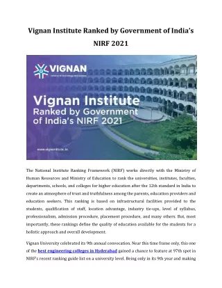 Vignan institute ranked by NIRF 2021