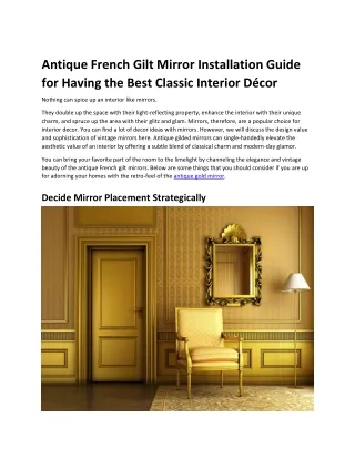 Antique French Gilt Mirror Installation Guide for Having the Best Classic Interior Décor