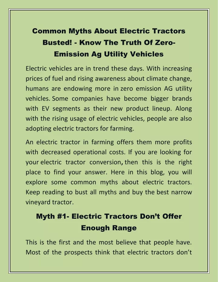 common myths about electric tractors busted know