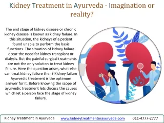Kidney Treatment in Ayurveda - Imagination or reality?