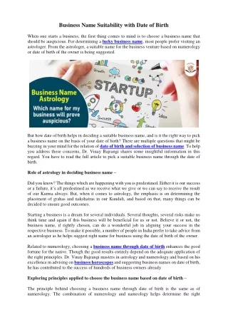 business name suitability with date of birth