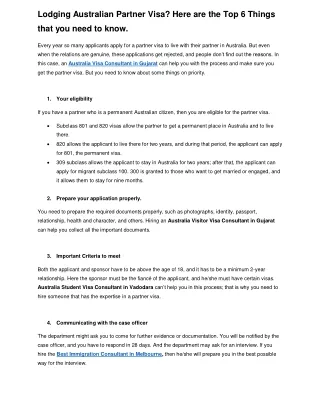 Lodging Australian Partner Visa Here are the Top 6 Things that you need to know.