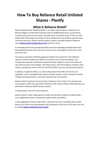 How To Buy Reliance Retail Unlisted Shares