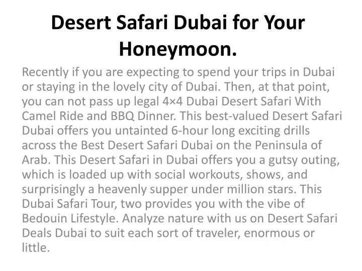 desert safari dubai for your honeymoon