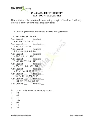 class 6 maths worksheet playing with numbers