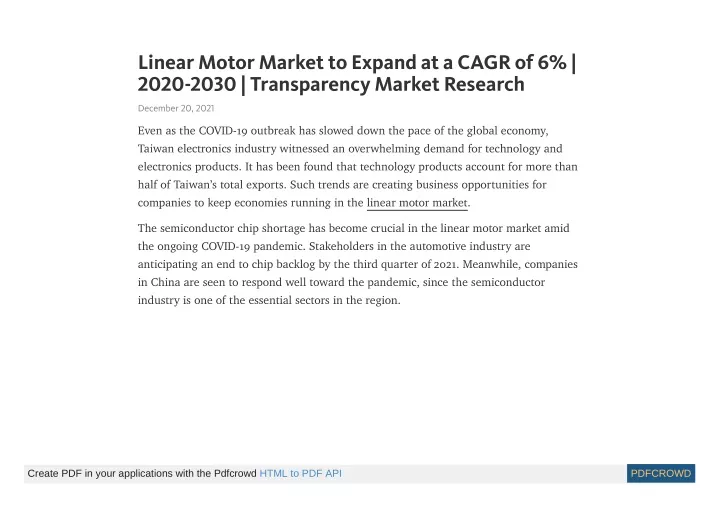 linear motor market to expand at a cagr of 6 2020