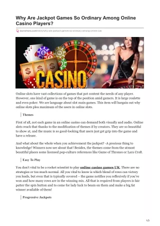 Why Are Jackpot Games So Ordinary Among Online Casino Players?
