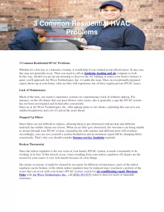3 common residential hvac problems