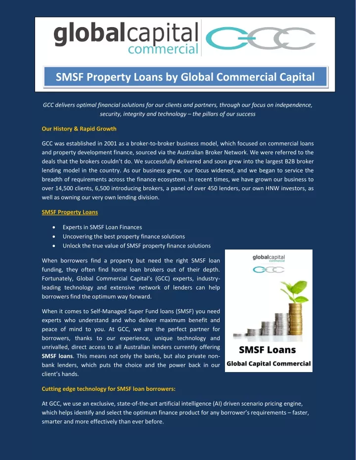 smsf property loans by global commercial capital