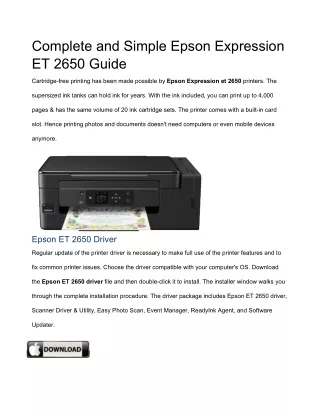 Complete and Simple Epson Expression ET 2650 Guide