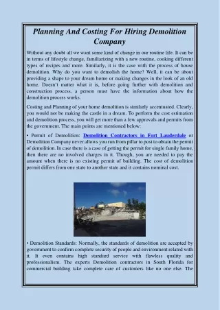 Planning And Costing For Hiring Demolition Company