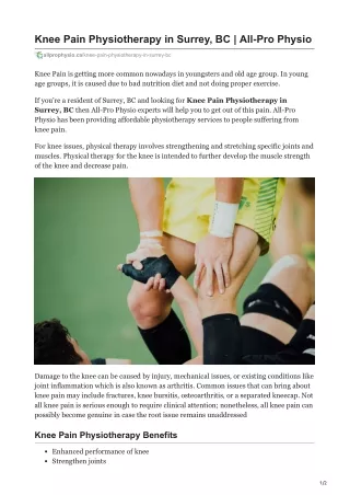 High Quality Knee Pain Physiotherapy in Surrey BC | All Pro Physio
