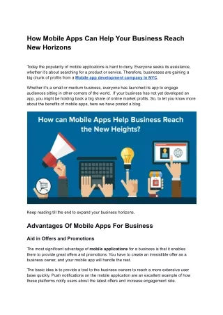 How Mobile Apps Can Help Your Business Reach New Horizons