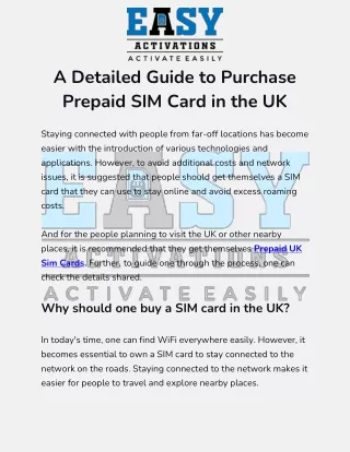 A Guide to Purchase Prepaid SIM Card in the UK | Easy Activations