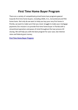 First Time Home Buyer Program