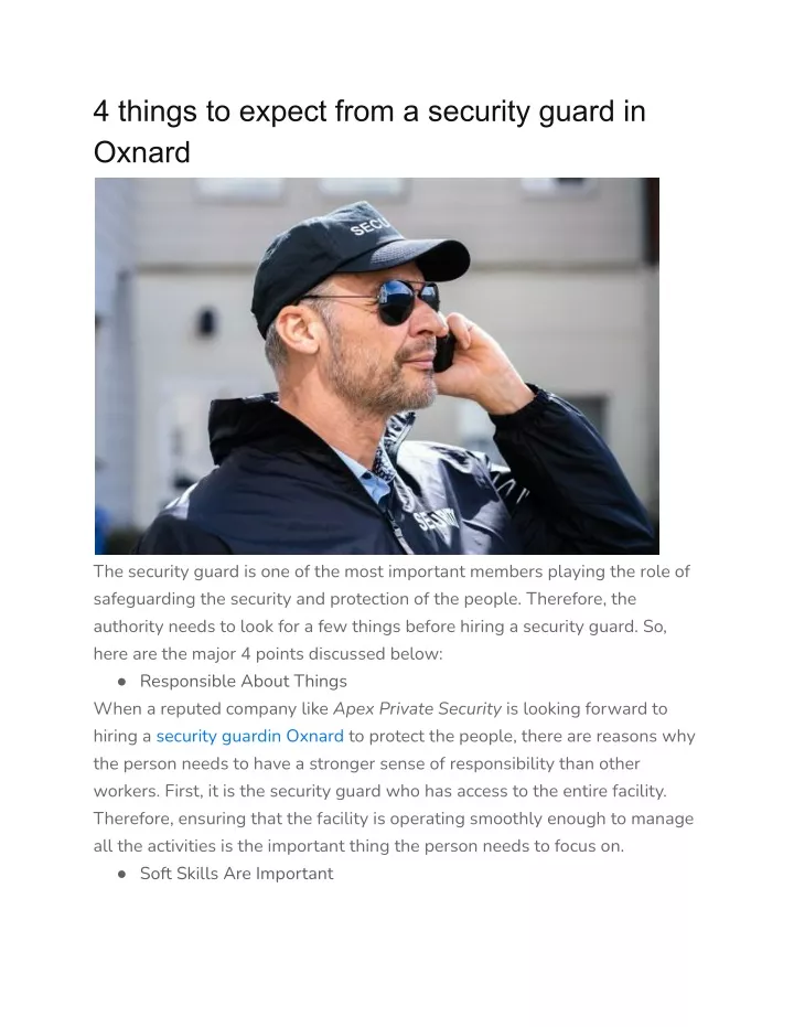 4 things to expect from a security guard in oxnard