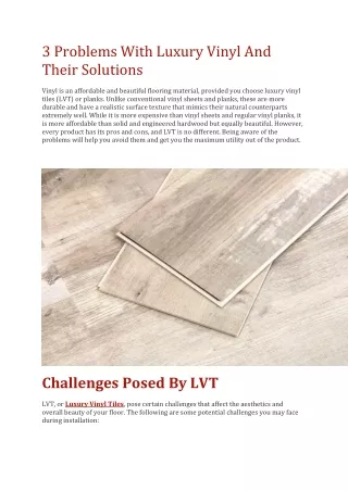 3 Problems With Luxury Vinyl And Their Solutions - AA Floors