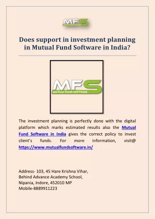 does support in investment planning in mutual
