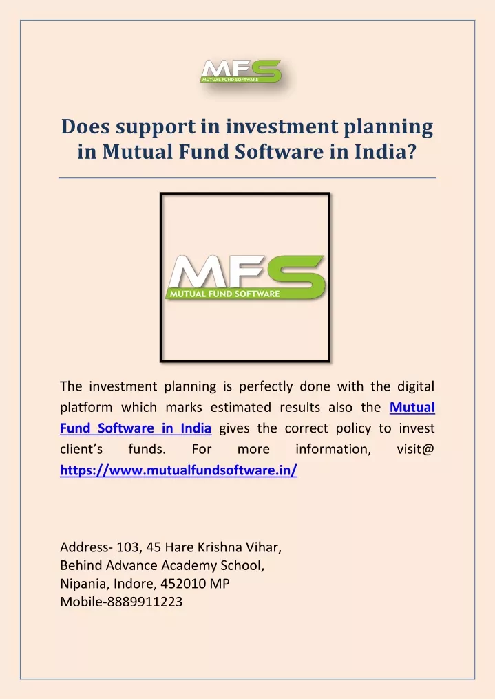 does support in investment planning in mutual