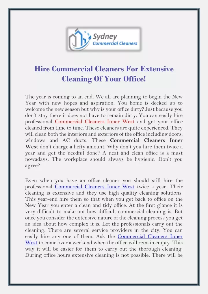 hire commercial cleaners for extensive cleaning