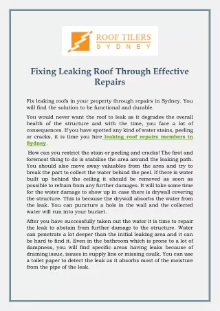 Fixing Leaking Roof Through Effective Repairs