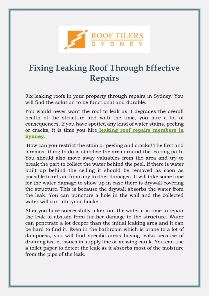 fixing leaking roof through effective repairs