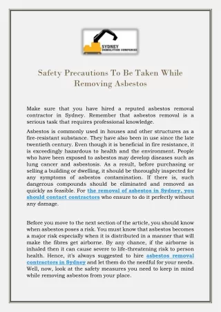 Safety Precautions To Be Taken While Removing Asbestos