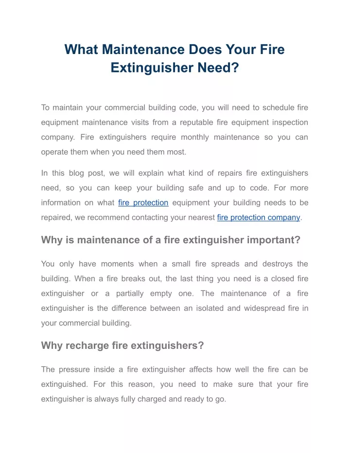 what maintenance does your fire extinguisher need