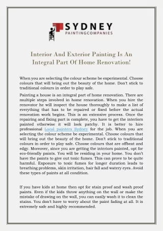 Interior And Exterior Painting Is An Integral Part Of Home Renovation