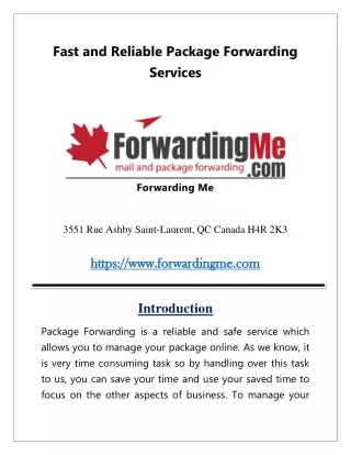 Fast and Reliable Package Forwarding Services