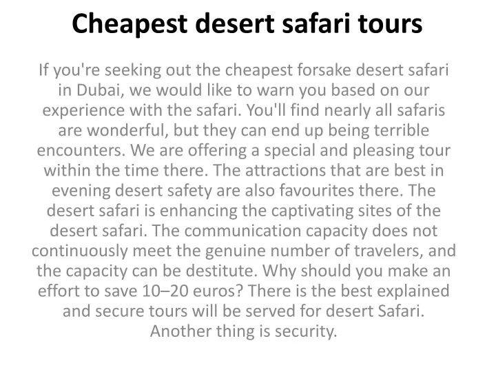 cheapest desert safari tours