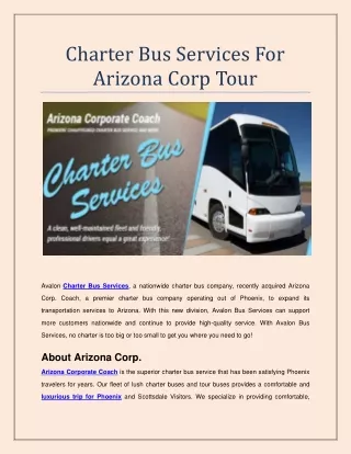charter bus services for arizona corp tour