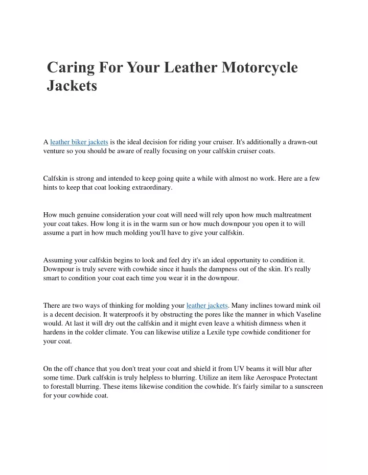 caring for your leather motorcycle jackets