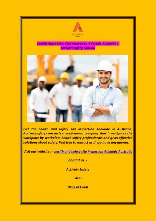 Health And Safety Site Inspection Adelaide Australia  Activatesafety.com.au