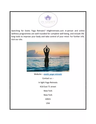 Exotic Yoga Retreats  Inlightretreats.com