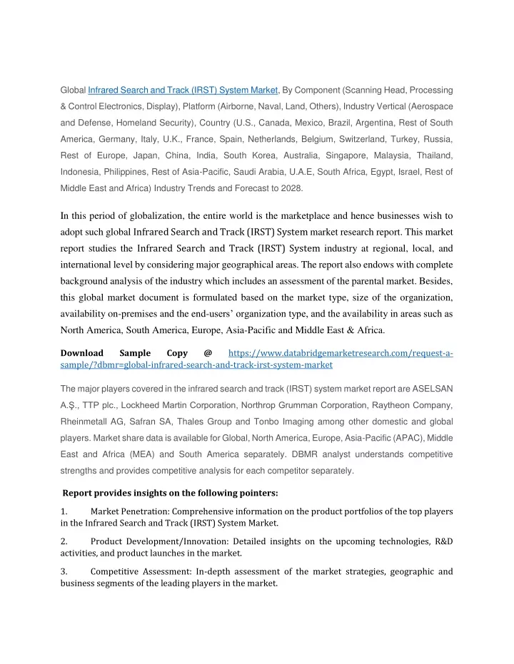 global infrared search and track irst system