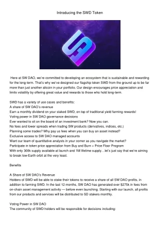 introducing the swd token