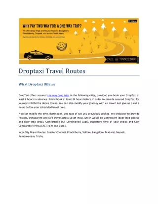 Droptaxi Travel Routes