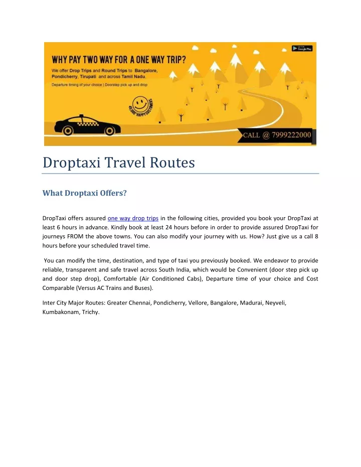 droptaxi travel routes