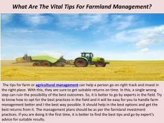 What Are The Vital Tips For Farmland Management?