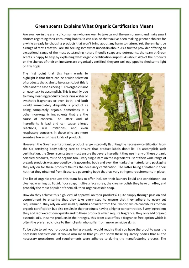 green scents explains what organic certification