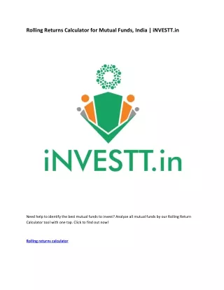 rolling returns calculator for mutual funds india