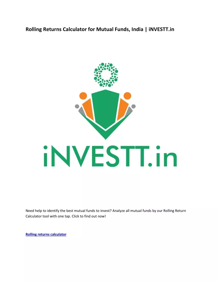 rolling returns calculator for mutual funds india