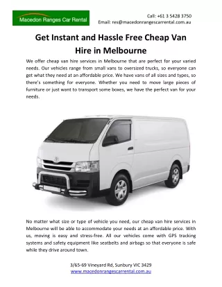 Get Instant and Hassle Free Cheap Van Hire in Melbourne