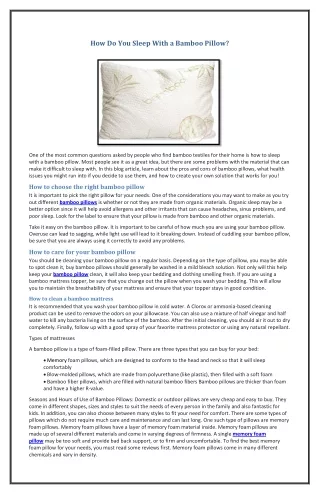 how do you sleep with a bamboo pillow