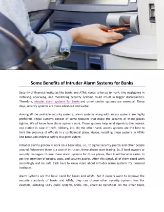 Some Benefits of Intruder Alarm Systems for Banks