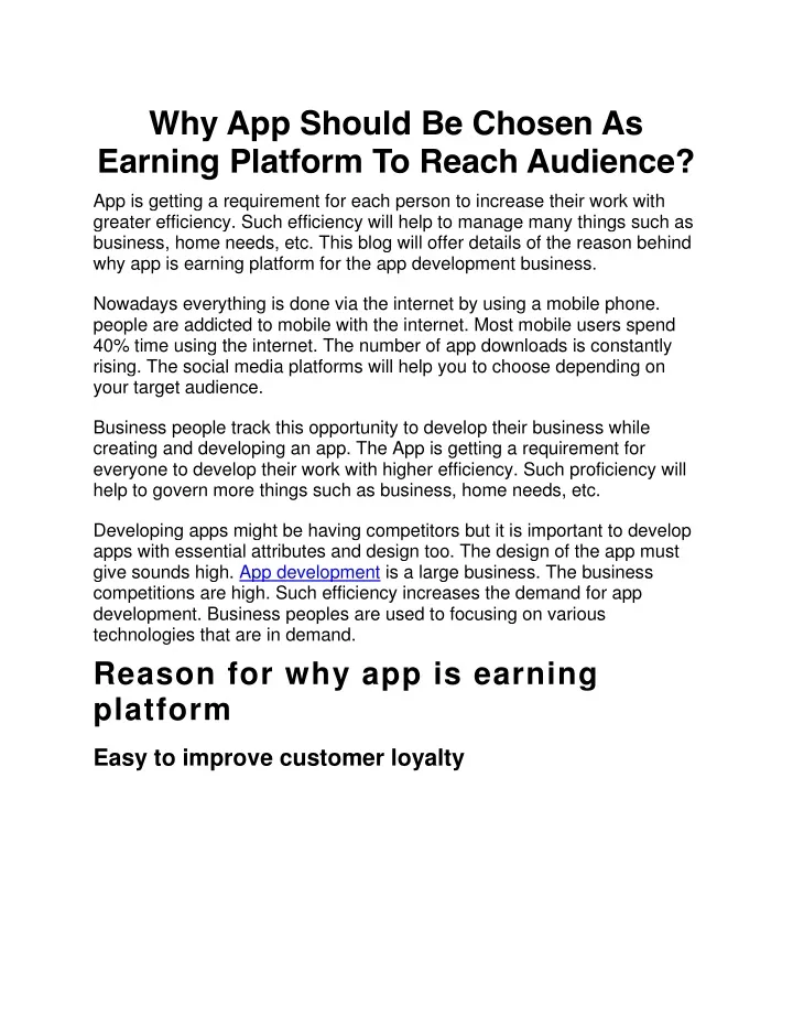 why app should be chosen as earning platform