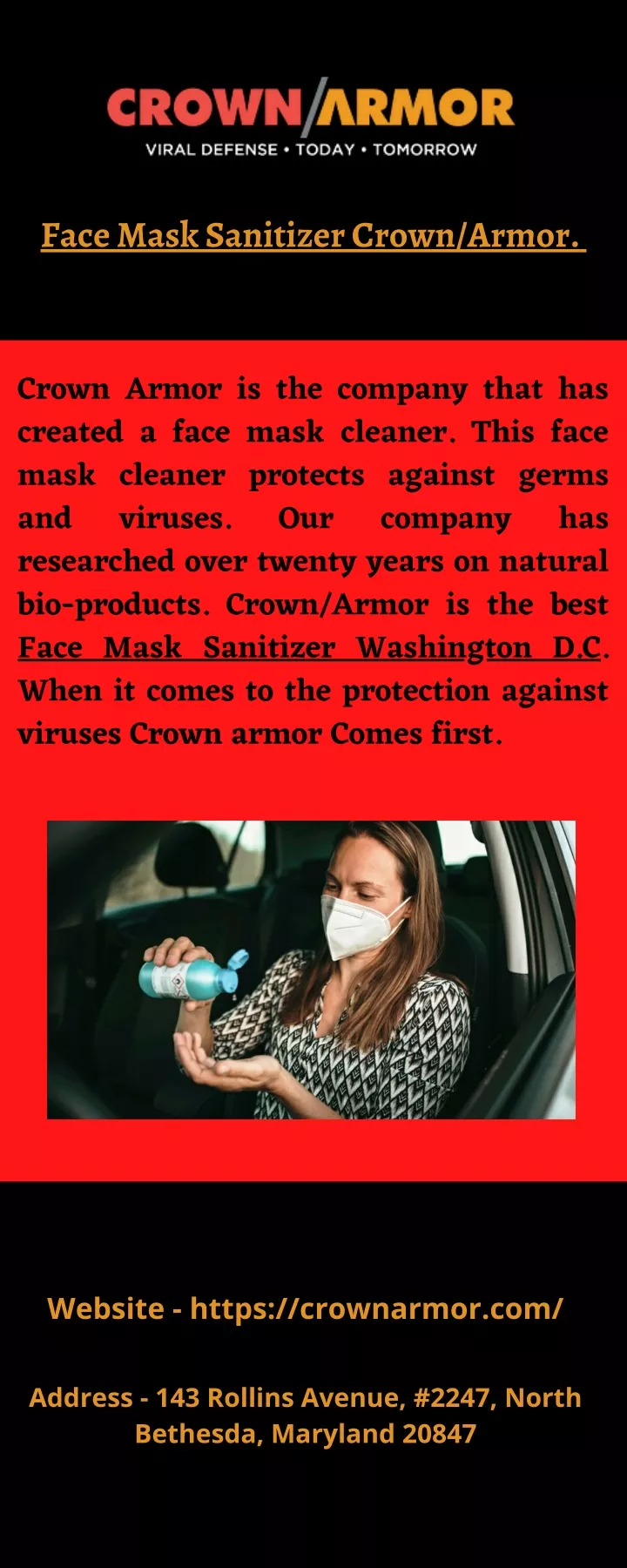 face mask sanitizer crown armor