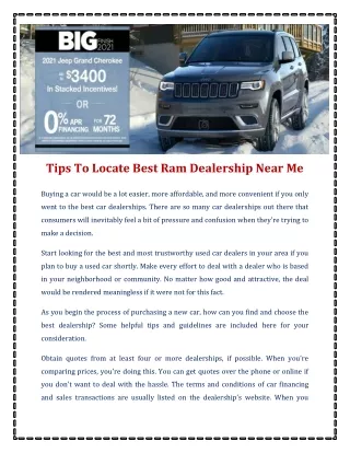 Tips To Locate Best Ram Dealership Near Me