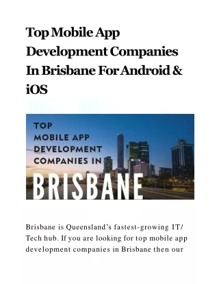 Top Mobile App Development Companies In Brisbane For Android & iOS